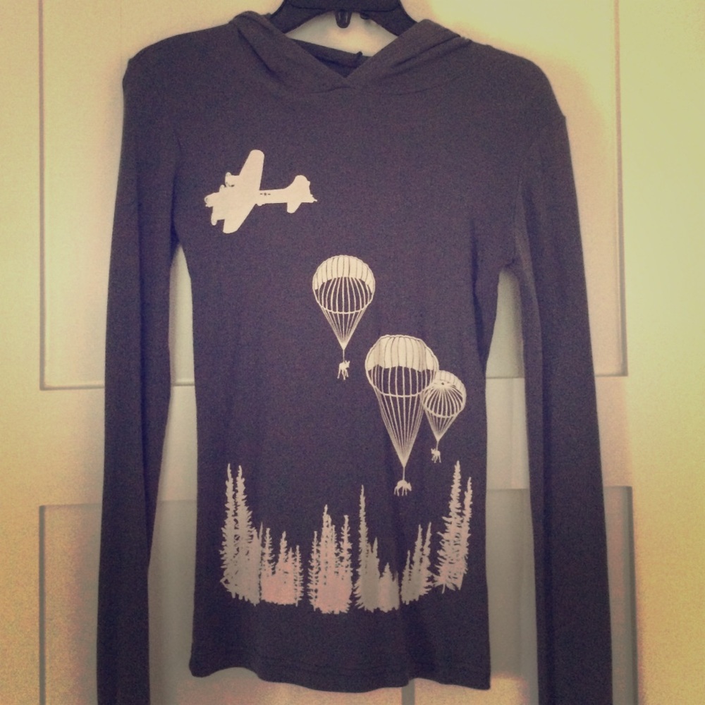 American Apparel Artisan Long Sleeve Hooded Tee Whimsical Parachute Moose Size S